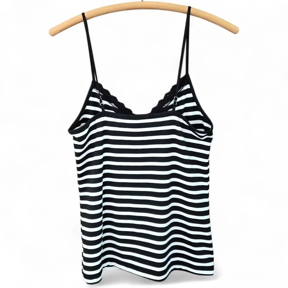 White House Black Market Womens Striped Lace-Trim Camisole Black & White Size M - Picture 2 of 7